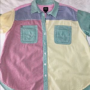 Pastel color block ribbed Urban Outfitters BDG short sleeve button up